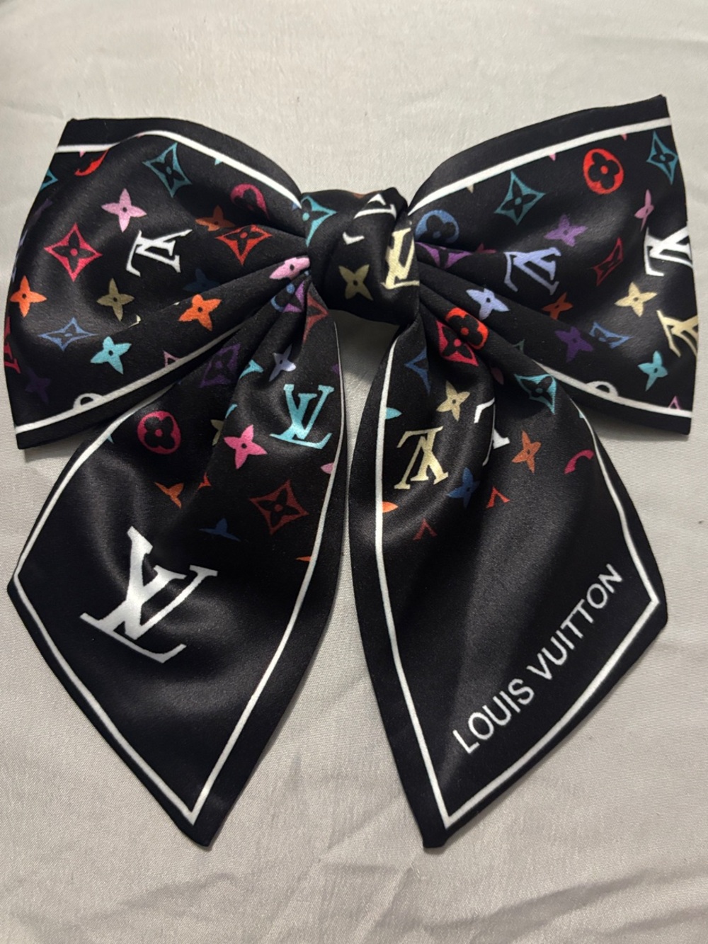 Louis Vuitton Black Silk Bow with Multicolor Monogram